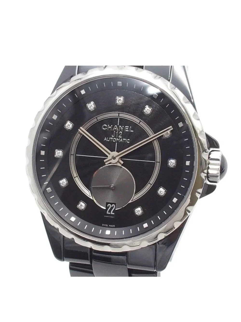 Chanel Black Ceramic SS Diamond 11 PD Small Second Watch Automatic